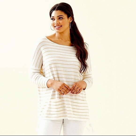 Lilly Pulitzer Elba Coolmax Sweater in Coconut Coastal Shell Stripe Ivory XS - Picture 11 of 11